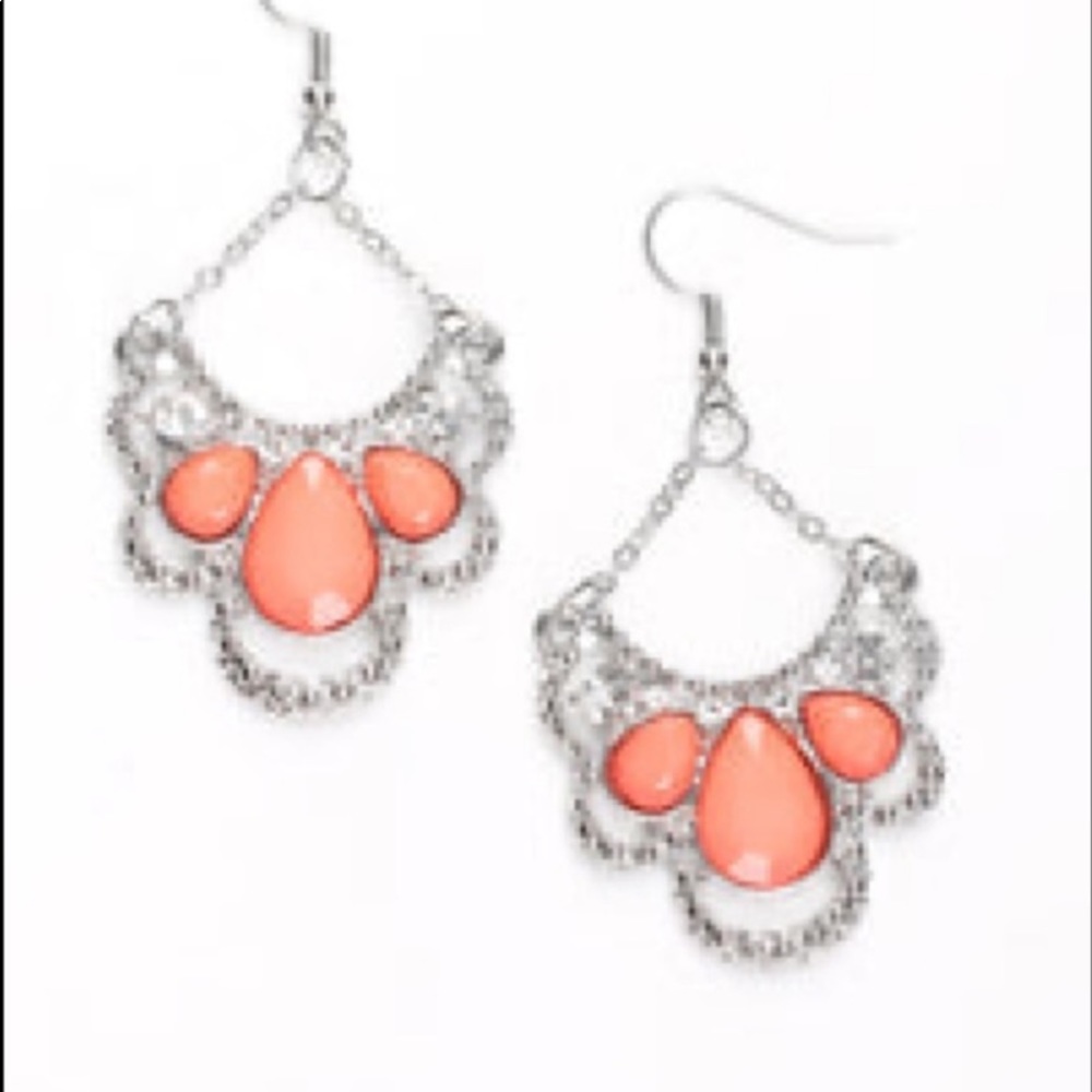 Peach and silver dangle earrings